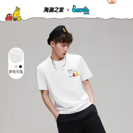 HLA/海澜之家爆笑虫子短袖T恤夏季新款圆领情侣白色短t男女潮流图片