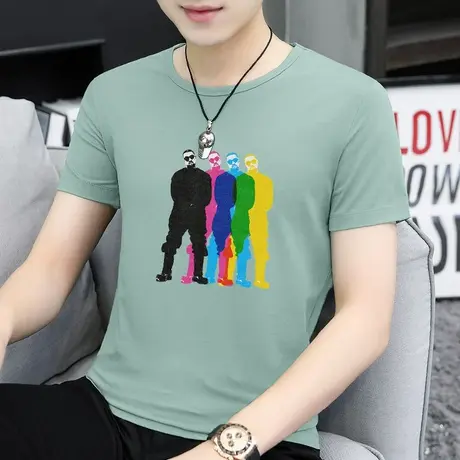 莫代尔夏季冰丝t恤男士短袖潮牌圆领上衣服潮流速干凉感半袖体恤商品大图