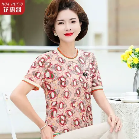 妈妈夏装打底衫上衣女中老年人夏季短袖T恤小衫新款中年妇女衣服商品大图
