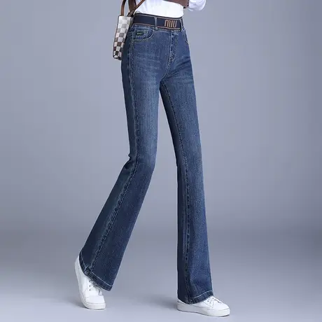 微喇牛仔裤女秋季2023新款松紧高腰修身显瘦垂感直筒中年喇叭裤子图片