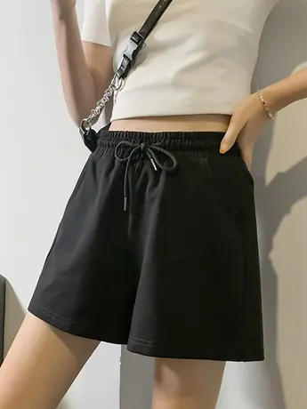 运动短裤女夏季薄款三分裤a字宽松纯棉外穿跑步休闲高腰灰色阔腿图片