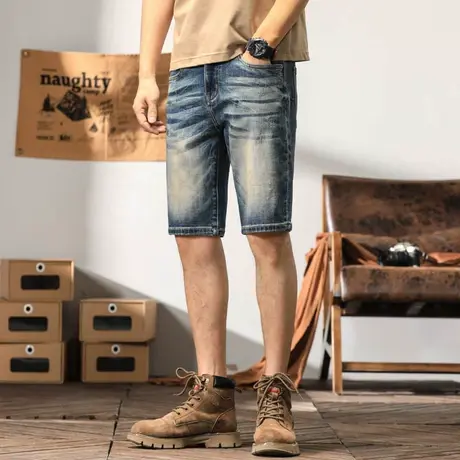 宽松潮流五分裤时尚微弹中裤男士百搭复古牛仔短裤夏季薄款牛仔裤商品大图