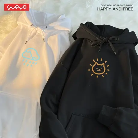 【七夕】悦游 情侣卫衣 晴雨猫情侣装加绒套头连帽可爱小众设计感商品大图