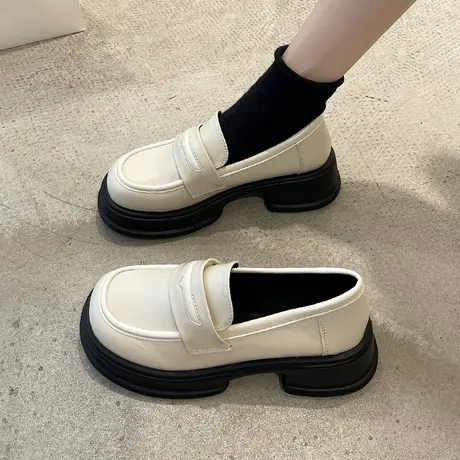 英伦风小皮鞋女2023年春季新款厚底乐福鞋日系百搭一脚蹬jk单鞋子商品大图