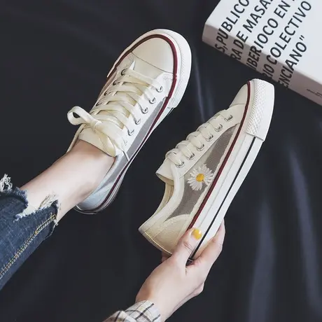 网纱帆布鞋女2023夏季新款小雏菊韩版百搭学生板鞋潮透气镂空网鞋图片