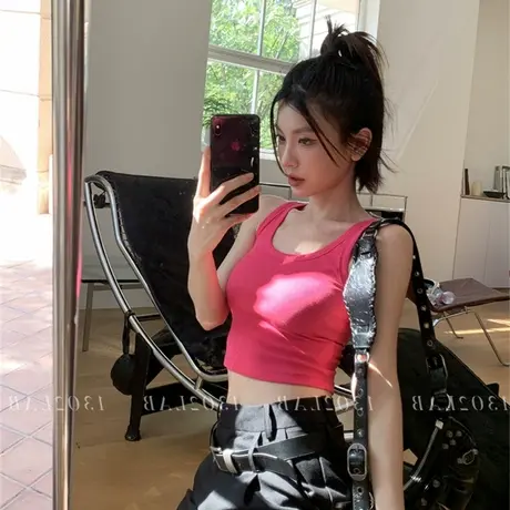 吊带小背心女夏季内搭打底上衣外穿玫红美背自带胸垫内衣文胸一体商品大图