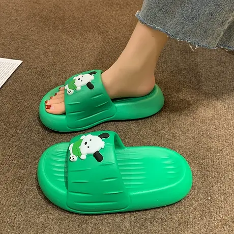 可爱熊猫一字拖女夏季外穿卡通踩屎感厚底室内家居防滑洗澡凉拖鞋商品大图