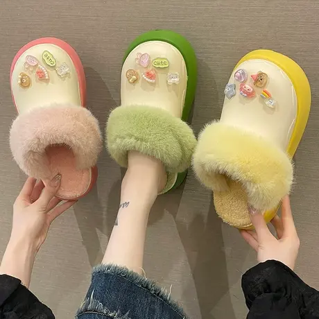 可爱棉拖鞋女冬季外穿防水包头厚底防滑室内家居加绒保暖月子棉鞋商品大图
