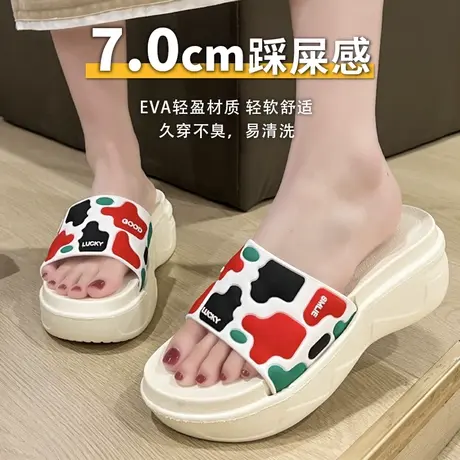 厚底高跟拖鞋女夏季外穿ins潮2024新款时尚拼图踩屎感沙滩凉拖鞋商品大图