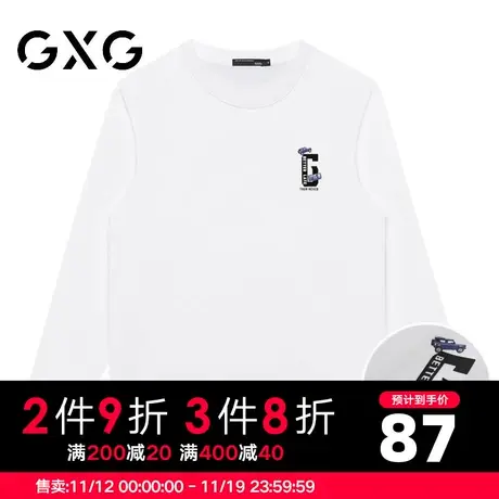 【新品】GXG男装 春季简约字母纯棉长袖t恤男宽松百搭打底衫图片