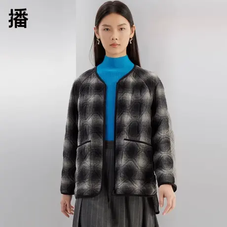 播棉衣棉服女2023冬季女装新款圆领格子拼接短款外套BDQ4PD1436商品大图