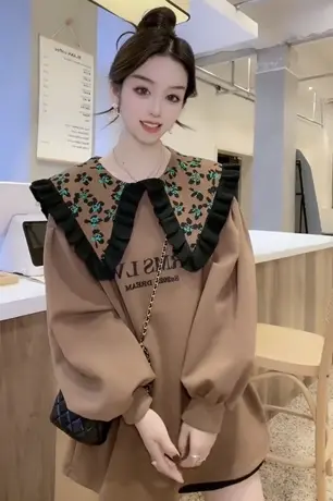 大码胖mm减龄卫衣女春秋新款宽松慵懒风设计感小众长袖上衣200斤商品大图