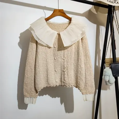 娃娃领针织开衫女秋冬新款宽松百搭甜美可爱气质减龄短款毛衣外套商品大图