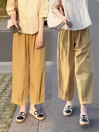 2023春夏新款日系复古宽松休闲奶奶裤显瘦百搭哈伦工装九分裤子潮商品大图