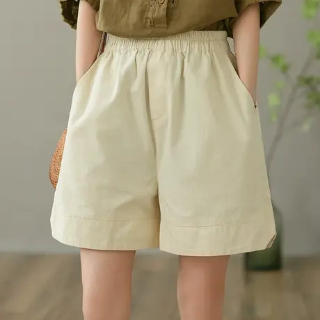 dza 高腰显瘦全棉休闲短裤女2023夏薄款五分直筒裤宽松百搭阔腿裤图片