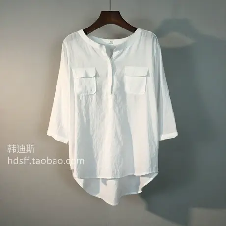 2023春装韩国新款纯色前短后长宽松韩范文艺百搭七分袖套头衬衫女图片