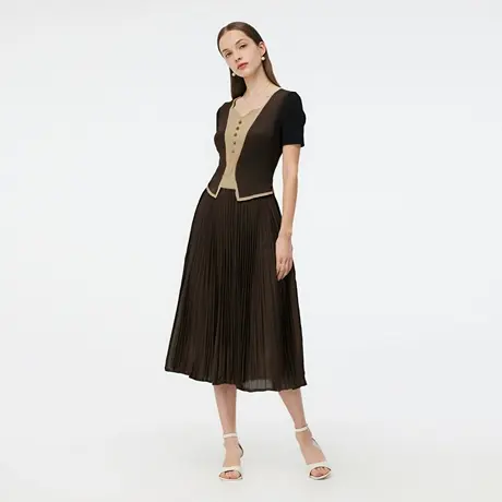 歌莉娅压褶连衣裙女夏2025新款大方得体穿搭假两件裙子1E4L4H3X0图片