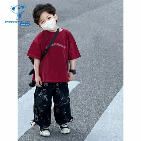 NH真维斯2025春季新款潮流男童纯棉短T恤套头宽松重磅220G上衣商品大图