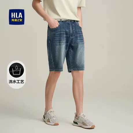 HLA/海澜之家腰带装饰牛仔中裤25春夏新时尚水洗休闲五分短裤子男商品大图