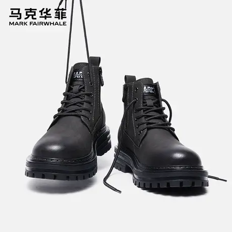马克华菲马丁靴男款黑色真皮机车短靴高帮皮鞋户外工装鞋男士靴子商品大图