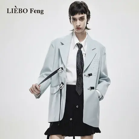 裂帛LIEBOFeng设计师品牌2023年奶蓝色藏肉小西服通勤OL西装外套图片