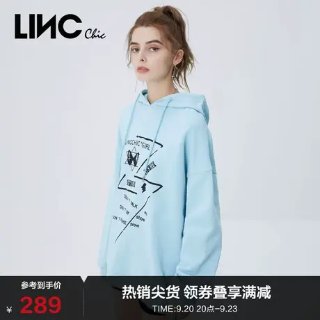 LINCCHIC金羽杰卫衣女春秋款连帽宽松长款印花卫衣外套S221HD111商品大图