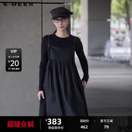 sdeer圣迪奥女装田园风减龄吊带碎褶亚麻连衣裙S24381215图片