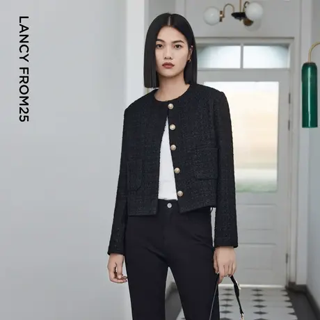 LANCY/朗姿女装2023秋季新款小香风时尚短外套女圆领高级通勤上衣图片