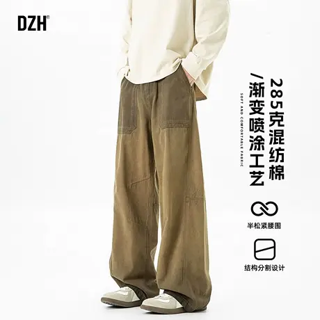 男士卡其色直筒工装裤男秋季阔腿弯刀裤高个子男裤2025新款拖地裤商品大图