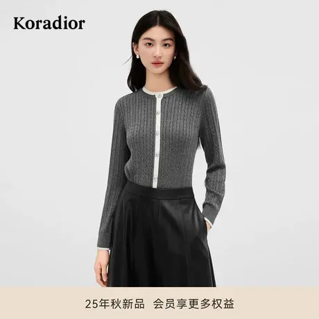 珂莱蒂尔2025冬季新款拼色圆领套头针织假两件女修身气质毛衣商品大图