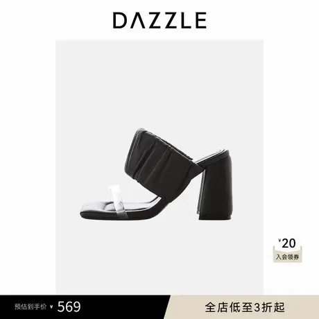 DAZZLE 地素奥莱鞋子夏季黑色羊皮真皮高跟凉鞋图片