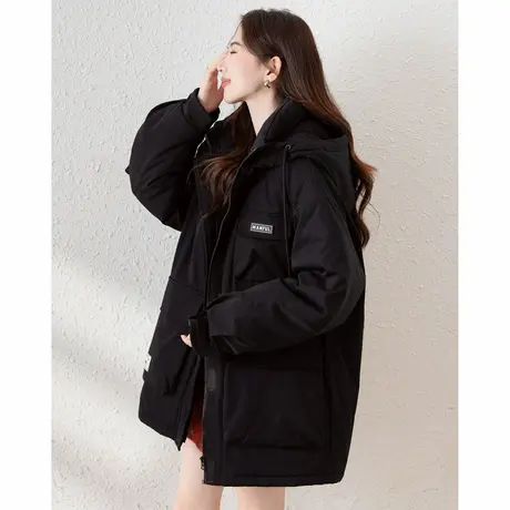 唐狮2024冬季新款女工装户外连帽加厚棉衣保暖棉服外套宽松潮流商品大图