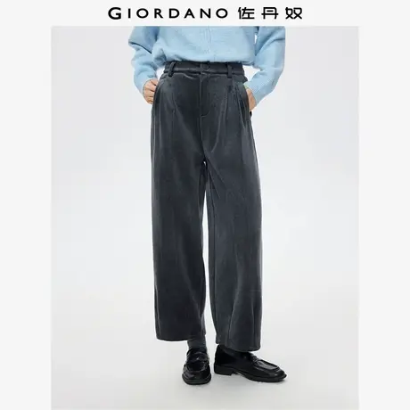 佐丹奴条绒裤子女秋冬新款加绒灯芯绒压褶高腰休闲九分裤05415870图片