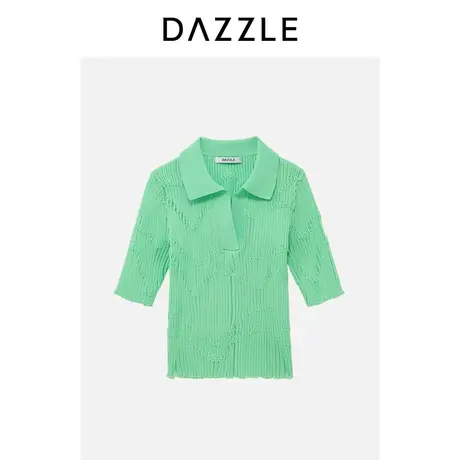 DAZZLE地素奥莱polo领针织衫23夏季新款绿色薄款肌理感修身上衣图片