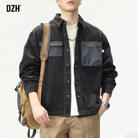 男士工装衬衫2023新款男设计感高级潮男装灯芯绒外套男款休闲衬衣商品大图