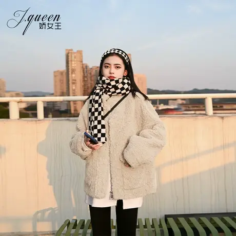 毛绒外套女短款小个子秋冬季保暖仿皮毛一体羊羔毛颗粒绒毛毛大衣商品大图