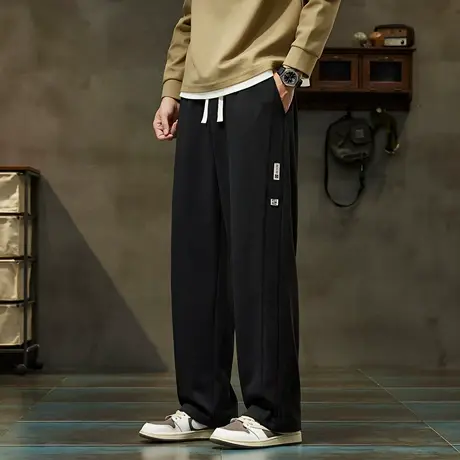 唐狮休闲长裤男士休闲风高级时尚百搭显瘦黑色直筒裤阔腿长裤TUTA商品大图
