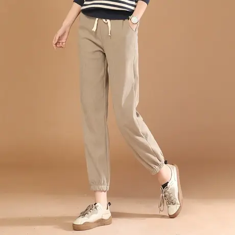 韩潮袭人松紧腰黑色束脚加绒运动卫裤女2023冬季新款显瘦休闲裤商品大图