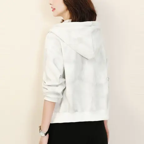 新品8.5折】刺绣炒花连帽加绒卫衣开衫女士棒球服短外套图片