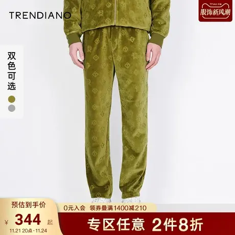 TRENDIANO潮牌新款秋季绒布提花针织长裤休闲裤男3WE1061680图片