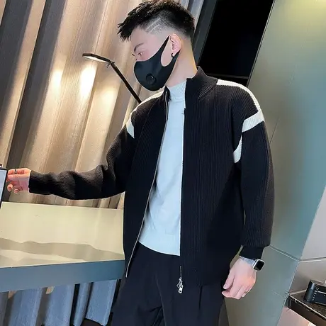 设计感开衫毛衣外套男秋冬2023新款ins网红个性外穿重磅针织夹克商品大图