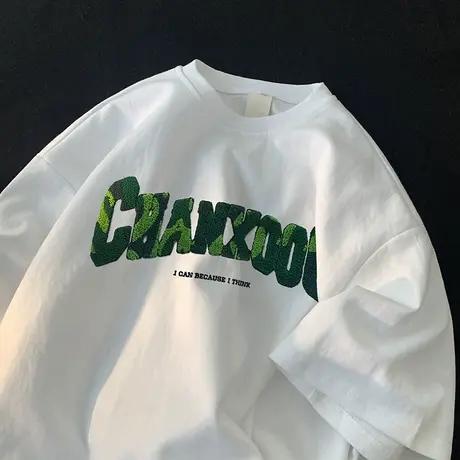 短袖t恤男夏季ins潮流字母刺绣韩版上衣宽松潮牌港风百搭情侣体恤商品大图