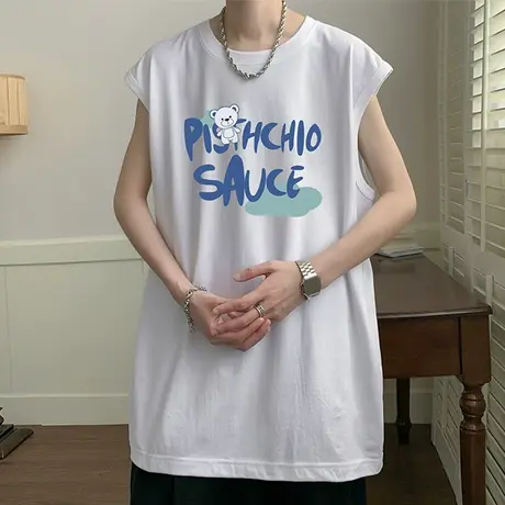 港风背心男夏季潮牌宽松美式ins高街嘻哈无袖t恤汗衫宽松坎肩上衣商品大图