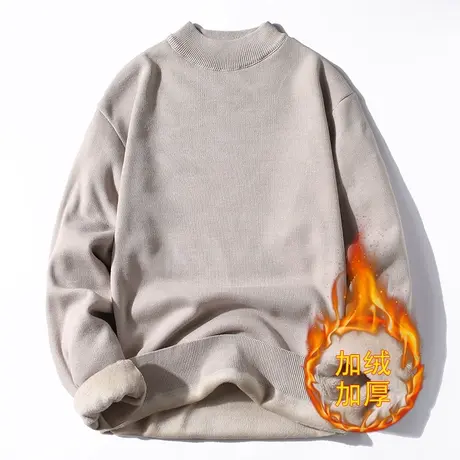 一体绒毛衣男韩版潮流打底衫加绒加厚款针织衫2025秋冬季纯色线衣商品大图