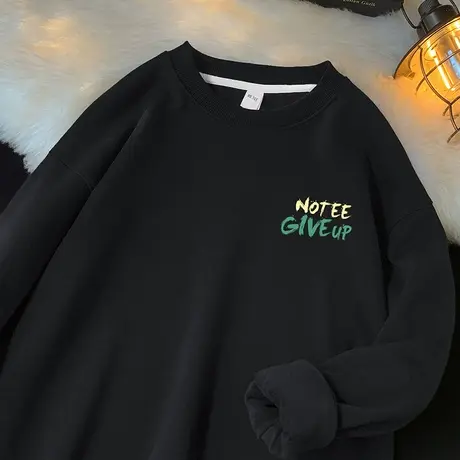 450g重磅黑色卫衣男秋冬款摇粒绒圆领长袖t恤加绒加厚无帽套头衫商品大图