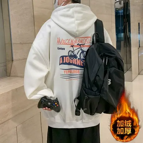 连帽卫衣男春秋季ins潮牌宽松字母上衣潮流加绒加厚休闲男士外套商品大图