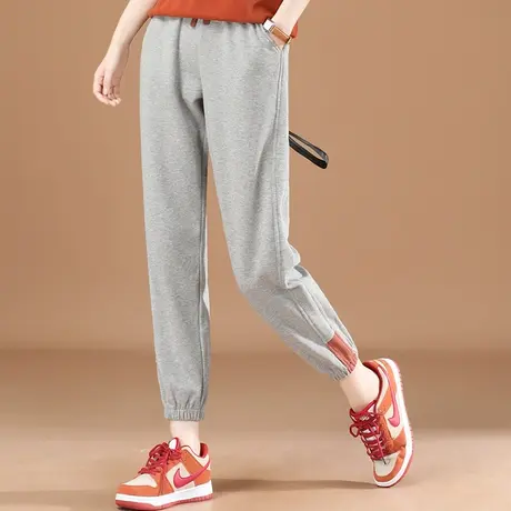 韩潮袭人松紧腰灰色运动裤子女春装2024新款宽松束脚哈伦休闲长裤图片