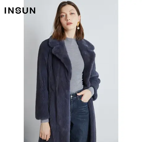 INSUN恩裳线上专选冬季西装领加厚水貂皮草外套商品大图