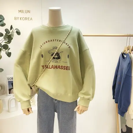 小众奶绿色卫衣韩国东大门秋季新款ins慵懒百搭休闲卫衣打底学生商品大图