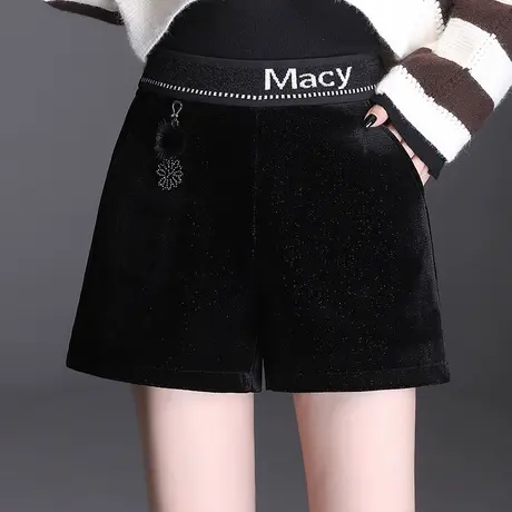 黑色金丝绒短裤女秋冬2023新款高腰阔腿裤时尚通勤百搭休闲库靴裤商品大图